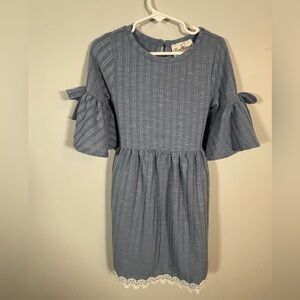 Rare Editions Girls Dress Size 5 Blue Knit Bell Sleeve Lace Hem Casual